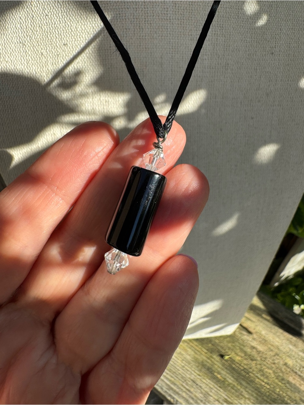 Black Bead Pendant Necklace with Cord 925 Sterling Silver Clasp - Picture 3 of 10